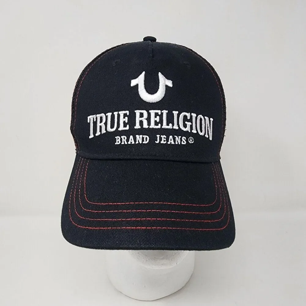 True Religion Hat Trucker Mens One Size Black Mesh Snapback Cap Embroidered Logo